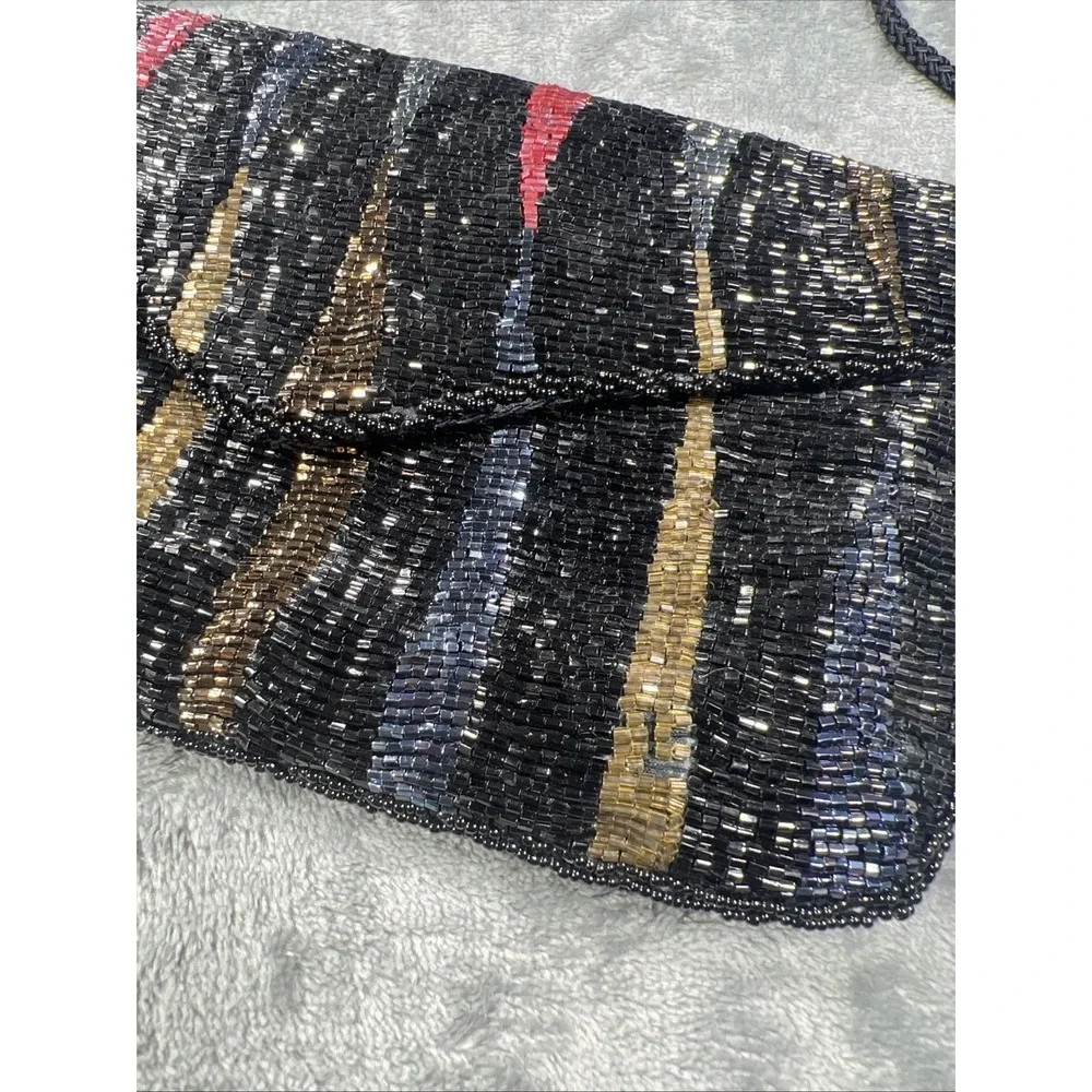 Vintage Purse Sequin‎ Shoulder Bag Cocktail Disco Glam Retro Indie Seed Bead 80s